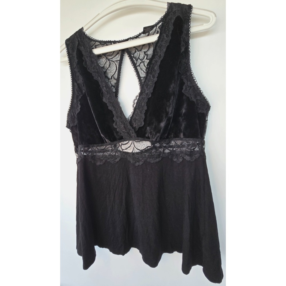 Tahari Black Lace Velour Sleepwear Top Sz L Overlay Sleeveless VNeck Mesh Whimsy - Picture 13 of 14